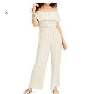 Thalia Sodi Off-The-Shoulder One-Piece Jumpsuit Size Large Color: Sand